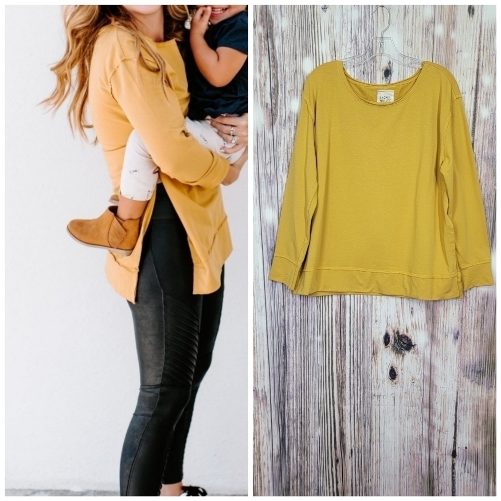 Rachel Hollis Gold Yellow Long Sleeve Raw Edges Top New Size Small